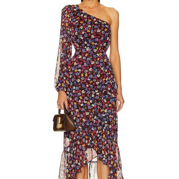 ASTR the Label Calista Dress Blue & Red Ditsy One Shoulder Size Large NWT - Picture 1 of 11
